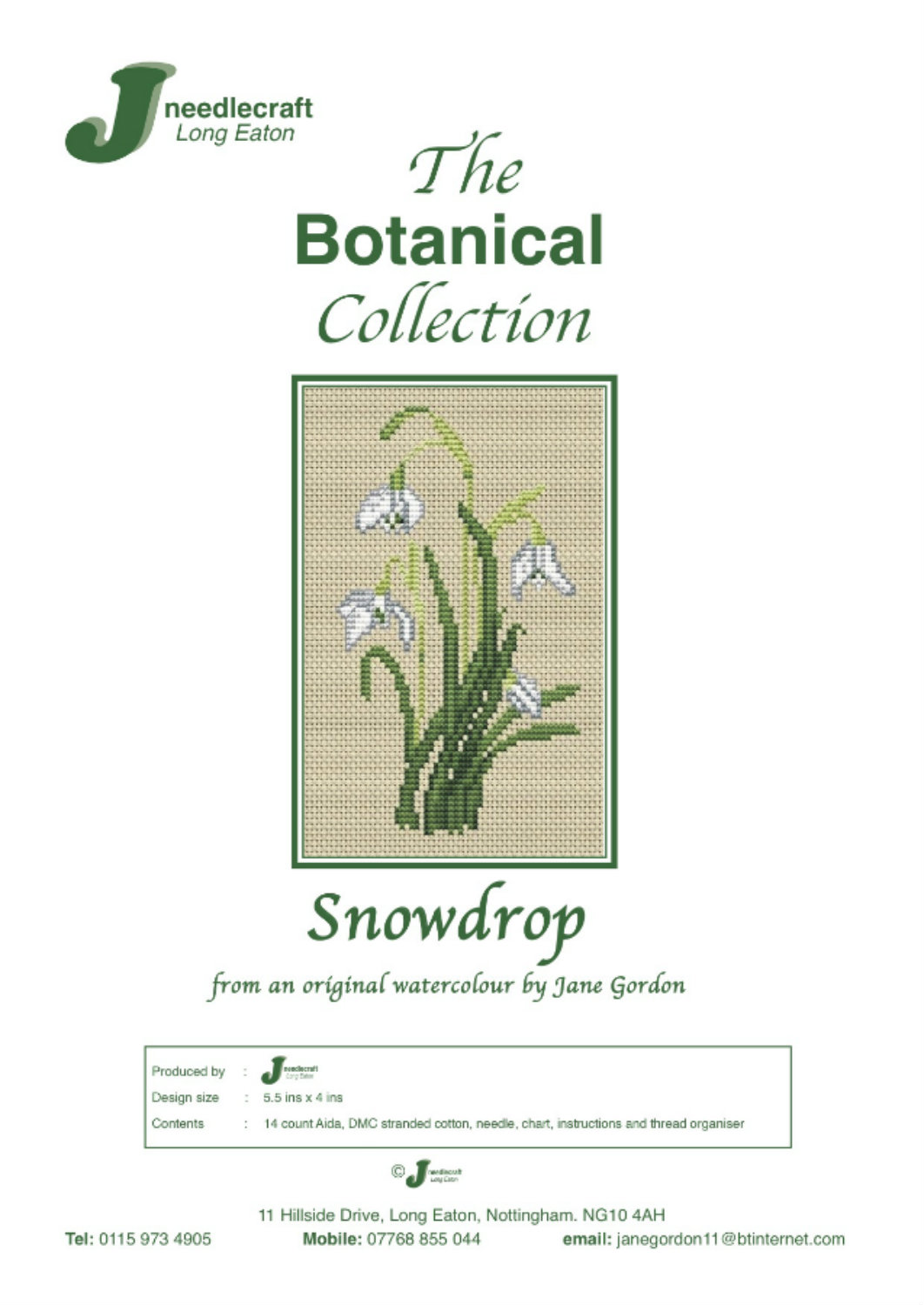 Snowdrop cross stitch kit front cover